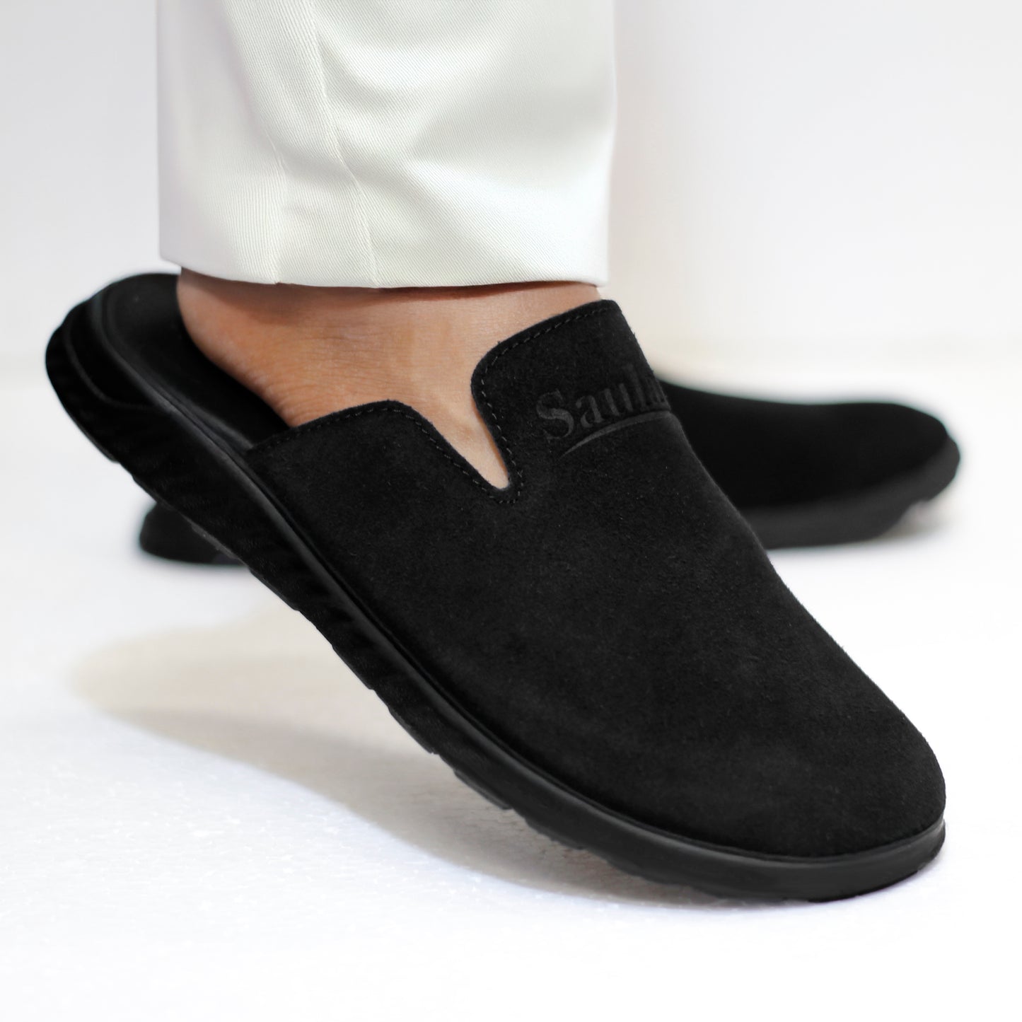 SP-5 Comfortable Cow Suede Leather Mules (Black)