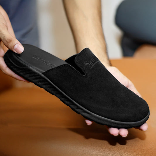 SP-5 Comfortable Cow Suede Leather Mules (Black)