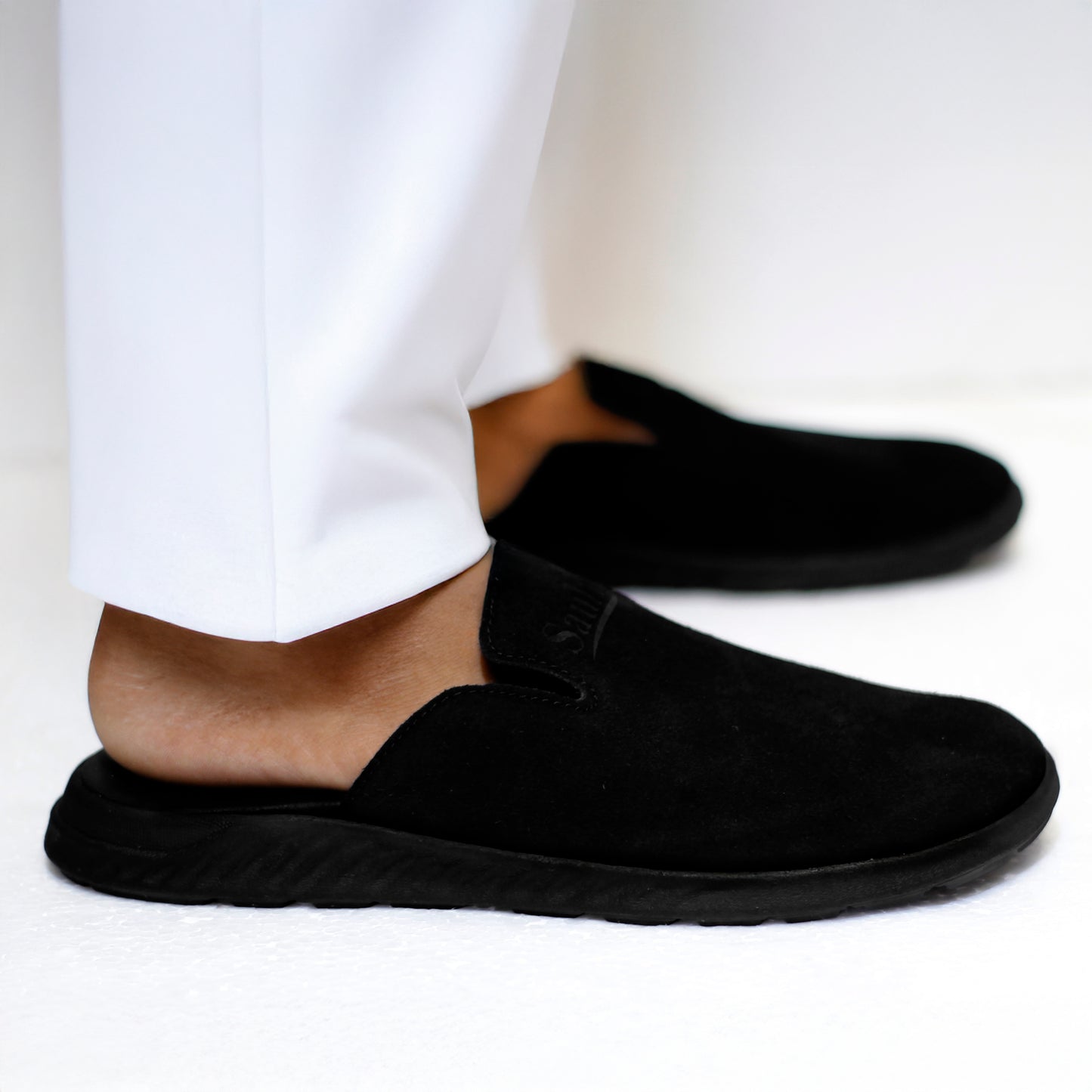 SP-5 Comfortable Cow Suede Leather Mules (Black)