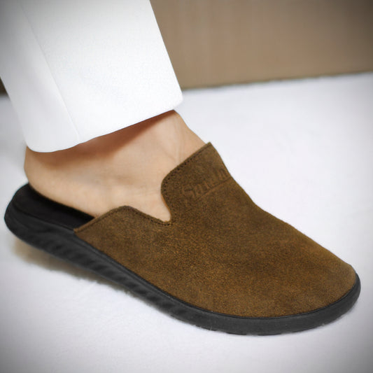 SP-5 Comfortable Cow Suede Leather Mules (Brown)