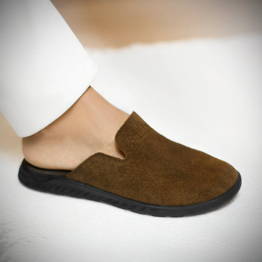 SP-5 Comfortable Cow Suede Leather Mules (Brown)